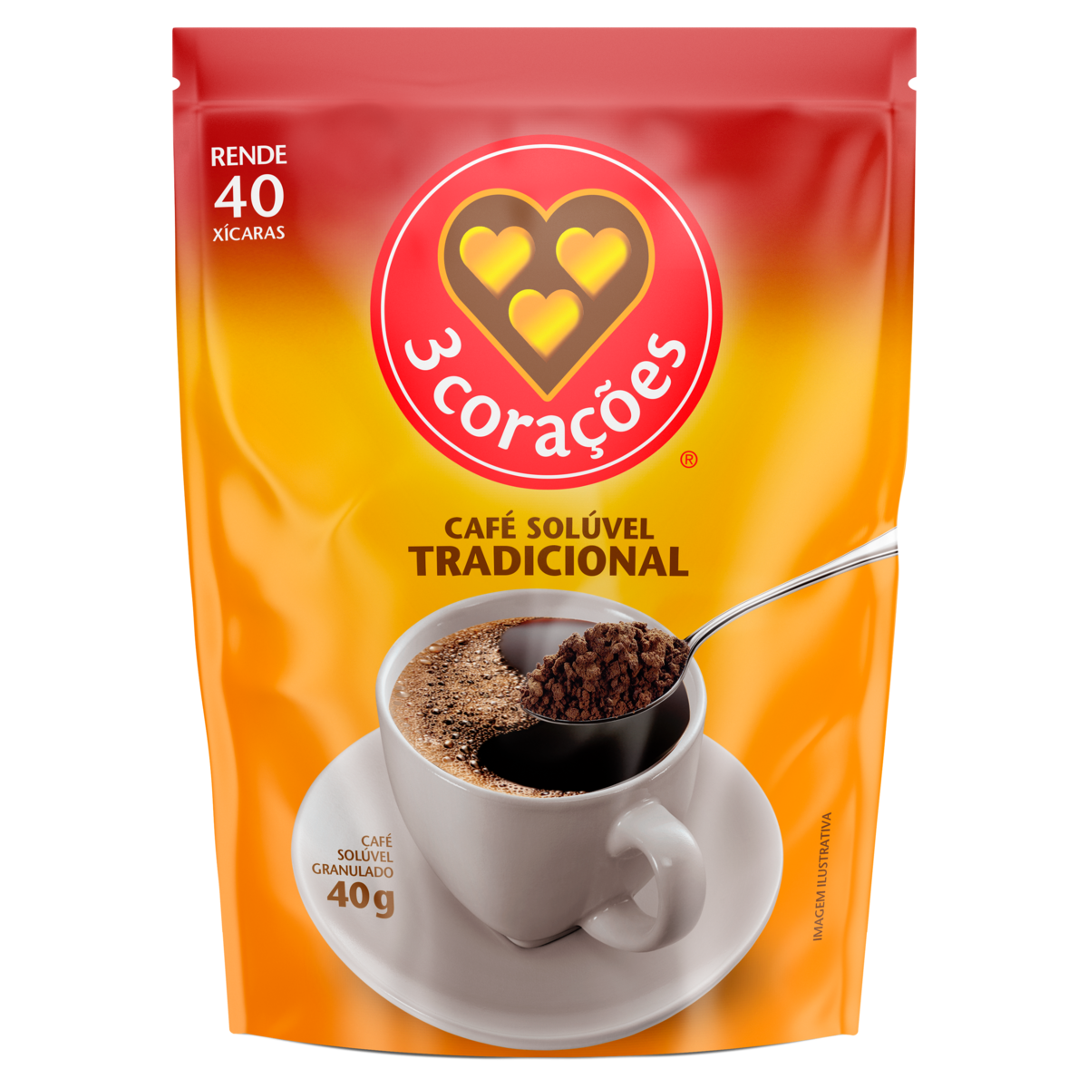 imagem de CAFE 3 CORACOES SOLUVEL GRANULADO 40G REFIL TRAD