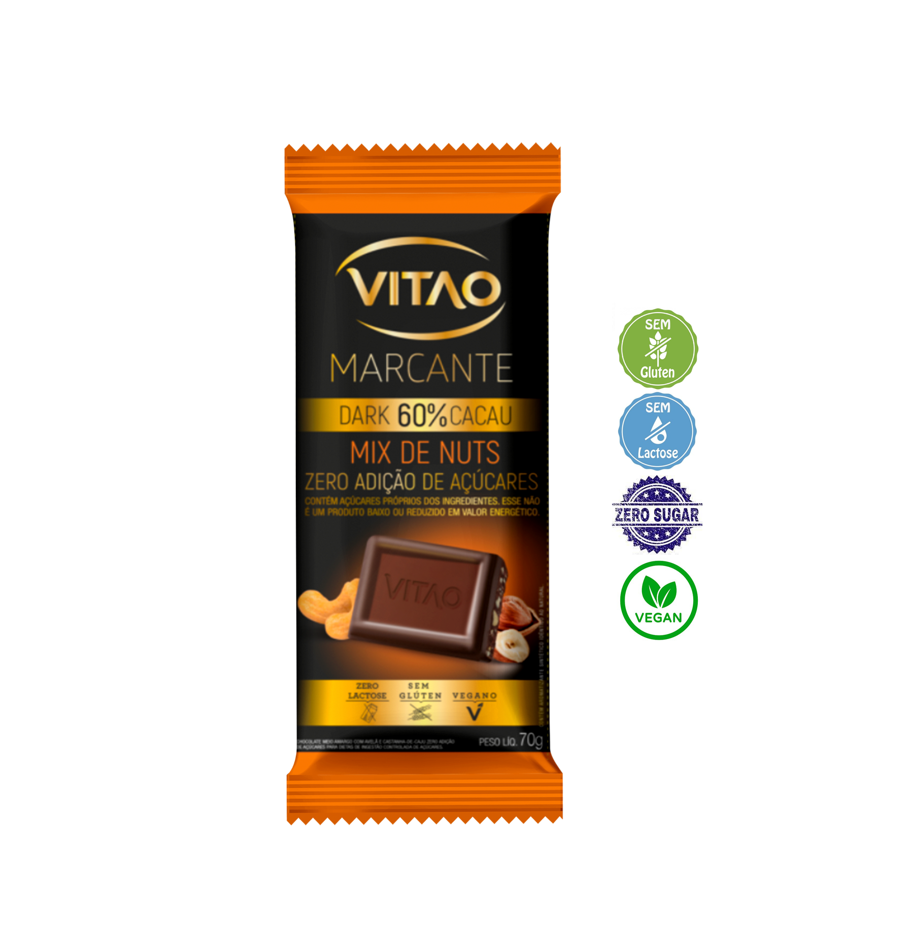 imagem de CHOC VITAO MARCANTE 70G DARK 60% CACAU MIX NUTS